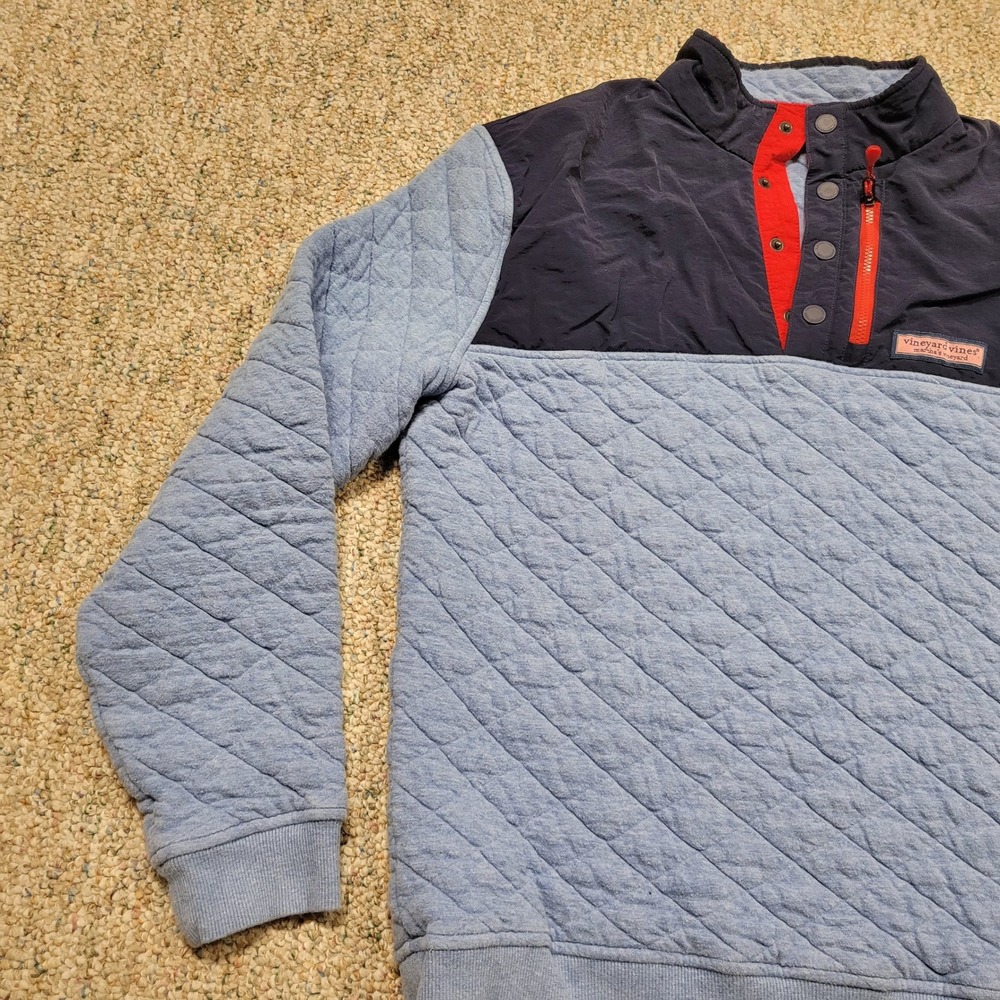 Vineyard Vines Sweater Mens Medium Blue Navy Red Snap Mock Neck Quilted Pullover - Picture 4 of 16